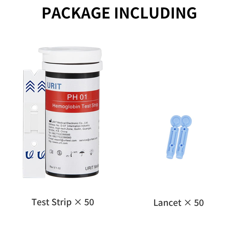 [Australia] - 50 Hemoglobin Test Strips for URIT Hemoglobin Test Meter (Meter is not Include), Easy for Home Use, 50 Test Strips Total with 50 Lacets. 
