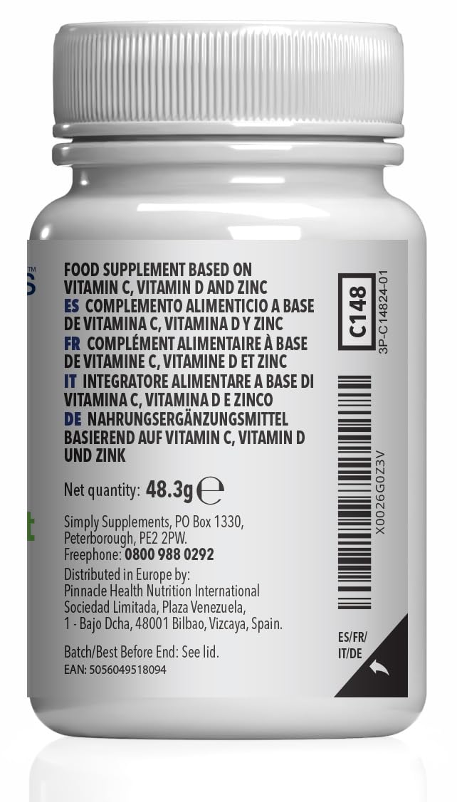 Vitamin C, D and Zinc Capsules for Immunity Support | One-a-Day Formula | 120 Fast Release Capsules = 4 Months’ Supply | Vegan Friendly | Manufactured in The UK Unflavoured (Label) 60 count (Pack of 2)