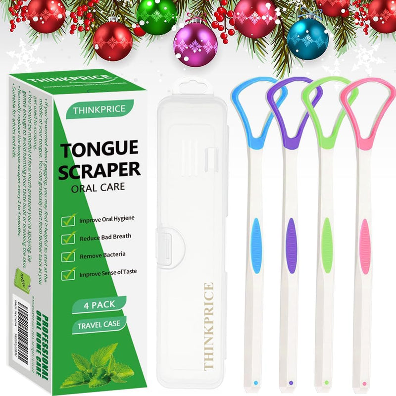 [Australia] - Tongue Scraper Cleaner 100% BPA Free Tongue Scrapers with Travel Handy Case for Adults, Kids, Healthy Oral Care, Easy to Use, Help Fight Bad Breath (4 PACK) 4 Count (Pack of 1) 4Color 