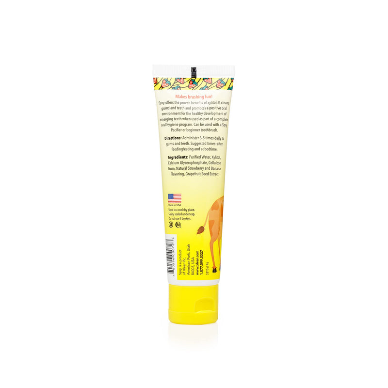 [Australia] - Spry Natural Xylitol Toothpaste for Baby, Toddler and Kids Age 3 Months and Up - Fluoride Free Tooth Gel, Tasty, Support Development of Emerging Teeth, Strawberry Banana 2 Fl Oz (Pack of 4) 2 Fl Oz (Pack of 4) 