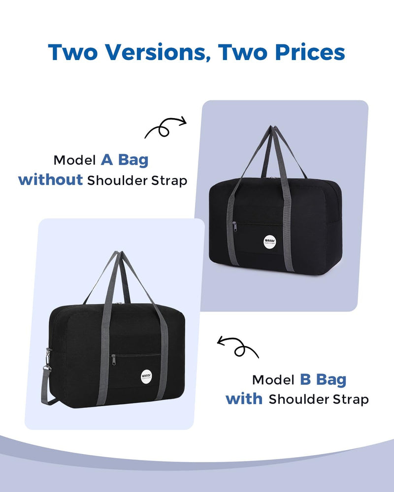 WANDF Personal Item Travel Bag, Carry On Duffle Bag Women | 18x14x8 inches, Airline Underseat Aprroved, Weekend Overnight Trips, Lightweight Packable 17.7 x 6.3 x 12.6 inches F-Black+Pink