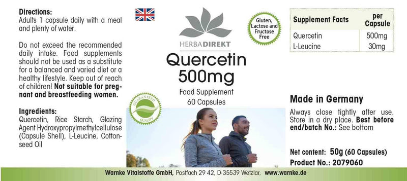 [Australia] - Quercetin 500mg - 60 capsules - high dosage | HERBADIREKT by Warnke vital substances - German pharmacy quality 