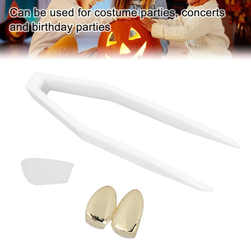 [Australia] - Brass Plating Braces, Fashionable Metal Double Tooth Decoration Jewelry for Halloween Hip-Hop Street Party(Gold) 