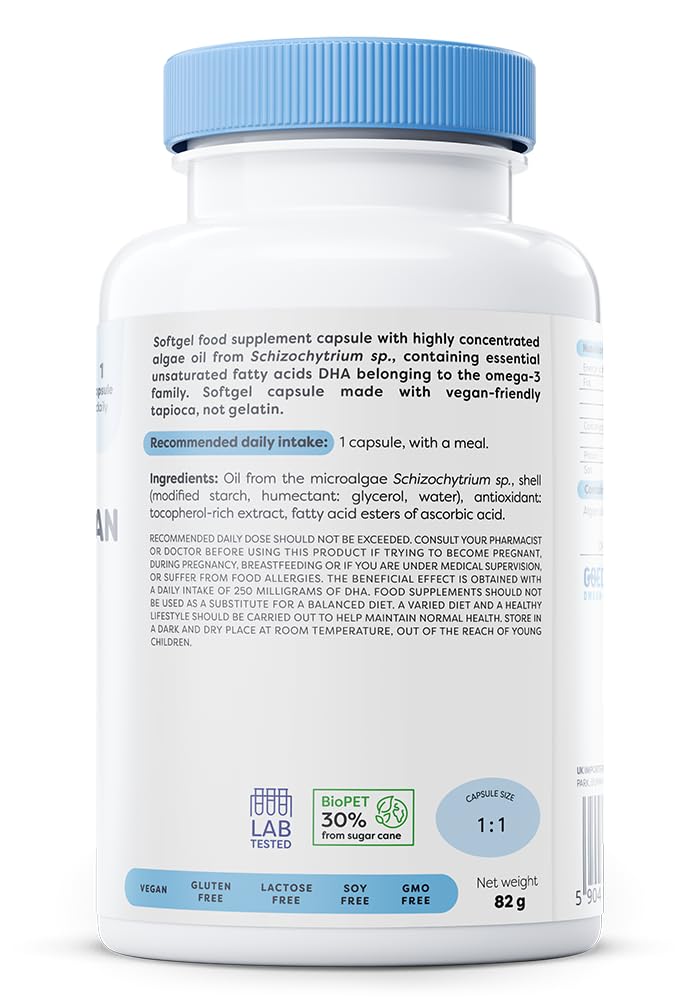 Osavi Omega–3 Vegan, 250 mg DHA – 120 Softgels | Highly Concentrated Algae Oil from Schizochytrium sp. | Supports Brain, Vision & Heart Health | Vegan–Friendly Tapioca Softgel 120 count (Pack of 1)