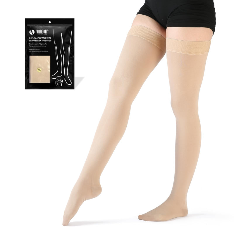 [Australia] - VARCOH compression stockings for women, compression stockings for men, support stockings for women suitable for pregnancy and varicose veins (beige, L) L beige 