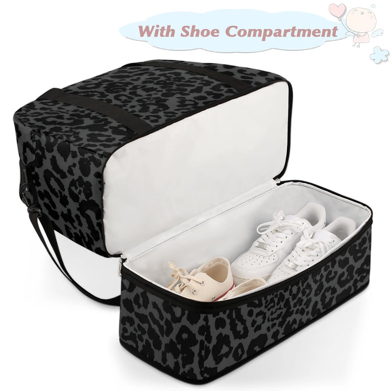 Black Leopard Cheetah Travel Duffel Bag Tote Carry On Luggage Sports Gym Bag With Shoe Compartment For Woman Man Overnight Weekend Yoga Workout Training Handbag,A-1 A-Black Leopard Cheetah