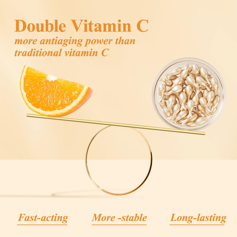 HKH Vitamin C Serum For Face: 76 Capsules Anti-Aging Wrinkles With Vit C & Vitamin E Serum For Women Over 30+ - Reducing Fine Lines - Smoothing & Firming Skin - Travel Friendly（38+38Ct） 2 Pack Vitamin C