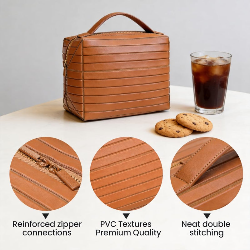 Travel Makeup Bag for Women - Large Capacity Waterproof Cosmetic Organizer with Fold Down & Pull Open Design, Toiletry Bag (Brown)
