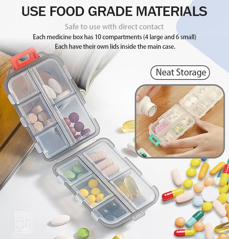 Travel Pill Organizer Portable Pocket Pill Case Small Pill Box for Purse Medicine Organizer Have 10 Compartments Storage Vitamin Fish Oil by INVODA (1PCS White+Lables) 1pcs White
