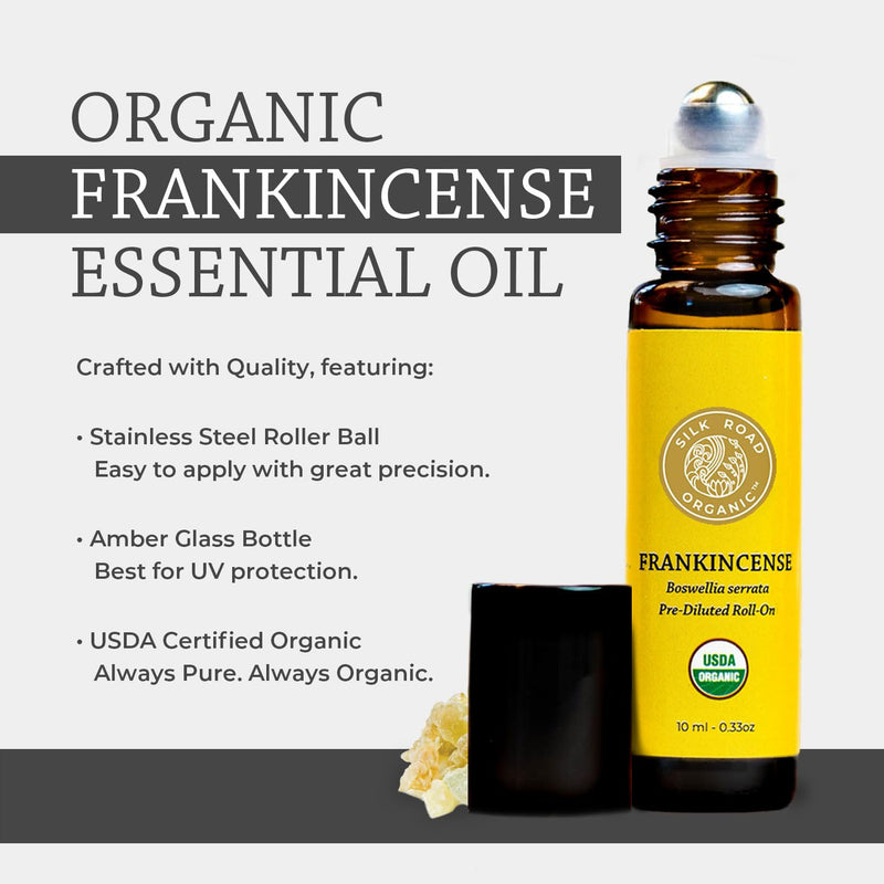[Australia] - Organic Frankincense Serrata Essential Oil Roll on, 100% Pure USDA Certified Aromatherapy - 10 ml Roller by Silk Road Organic - Always Pure & Organic 