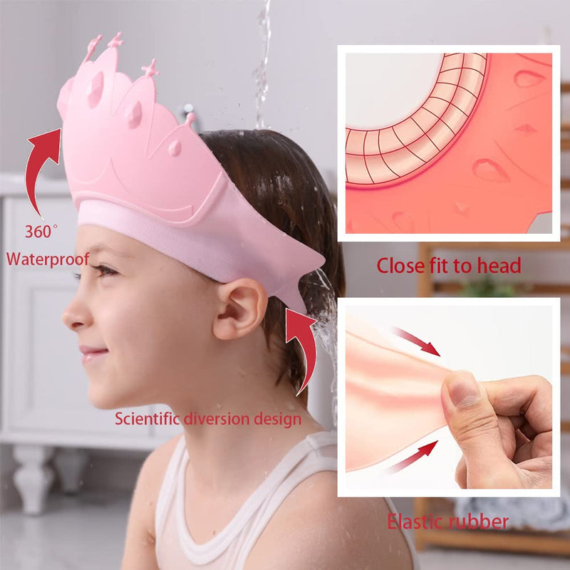 [Australia] - Baby Shower Cap Shield, Baby bath set shower cap/water cup/massage brush,Visor Hat for Eye and Ear Protection for 0-9 Years Old Children,Cute Crown Shape Makes the Baby Bath More Fun (Pink) Pink 