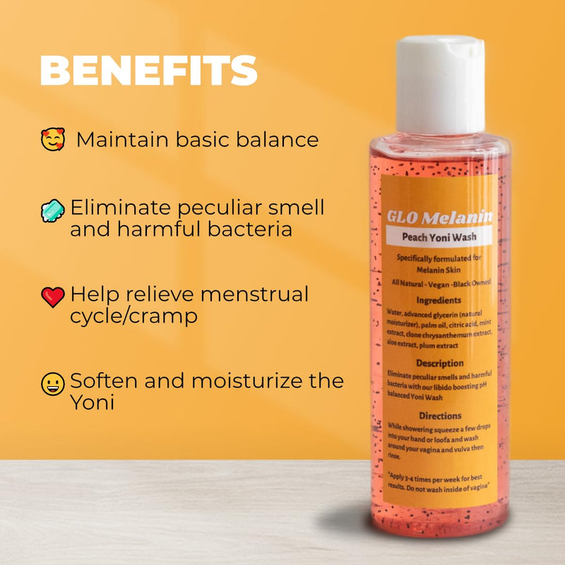 [Australia] - GLO Melanin Peach Yoni Wash with Aloe Vera, All Natural Feminine Wash for Women pH Balance, Hygiene Vagina Wash Soap for Women Sensitive Skin Safe 