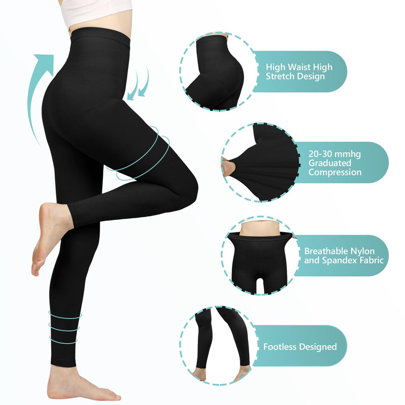 [Australia] - Compression Pantyhose for Women, 20-30 mmHg Footless Medical Compression Stockings, Waist High Opaque Graduated Support Compression Hose Tights for Edema, Varicose Veins, Swelling X-Large Black 