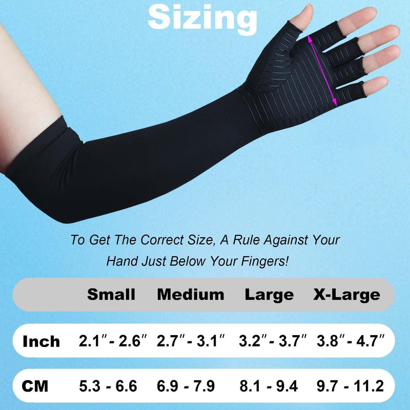 Copper Long Arthritis Gloves - Copper Infused Extra Long Fit Compression Glove for Women & Men Computer Typing, Carpal Tunnel and Support Wrist Hands Pain Relief,1 Pair (Large) Large Black