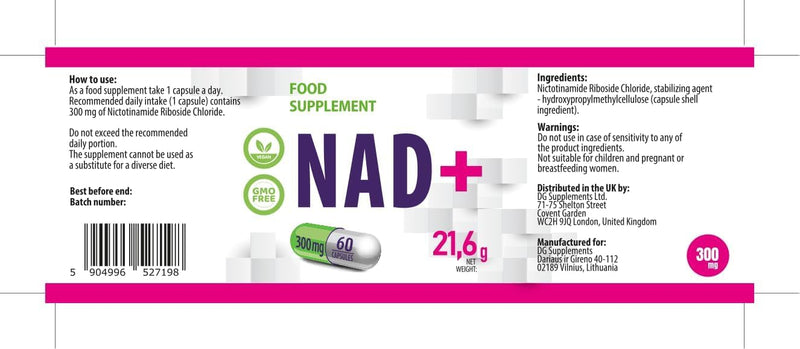 Hepatica NAD+ Nicotinamide Riboside 300mg | 60 Vegan Capsules | 2-Month Supply | Single Ingredient | 3rd Party Lab Tested