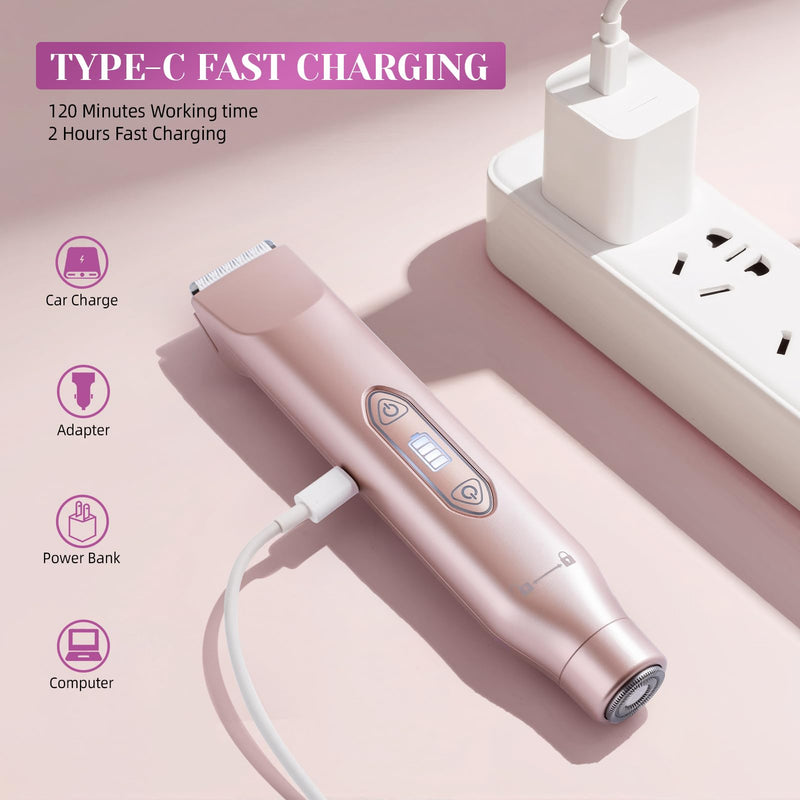 [Australia] - Bikini Trimmer for Women，3 in 1 Electric Razor with Ceramic Blades, IPX7 Waterproof, USB Rechargeable, Painless Hair Removal for Face，Body，Bikini Area, Travel Grooming Kit (Rose Gold) Rose Gold 