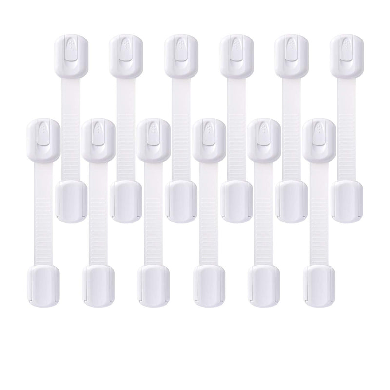 [Australia] - 12 Pack Vmaisi Multi-Use Adhesive Straps Locks - Childproofing Baby Proofing Cabinet Latches for Drawers, Fridge, Dishwasher, Toilet Seat, Cupboard, Oven,Trash Can, No Drilling (White) (12) 12 