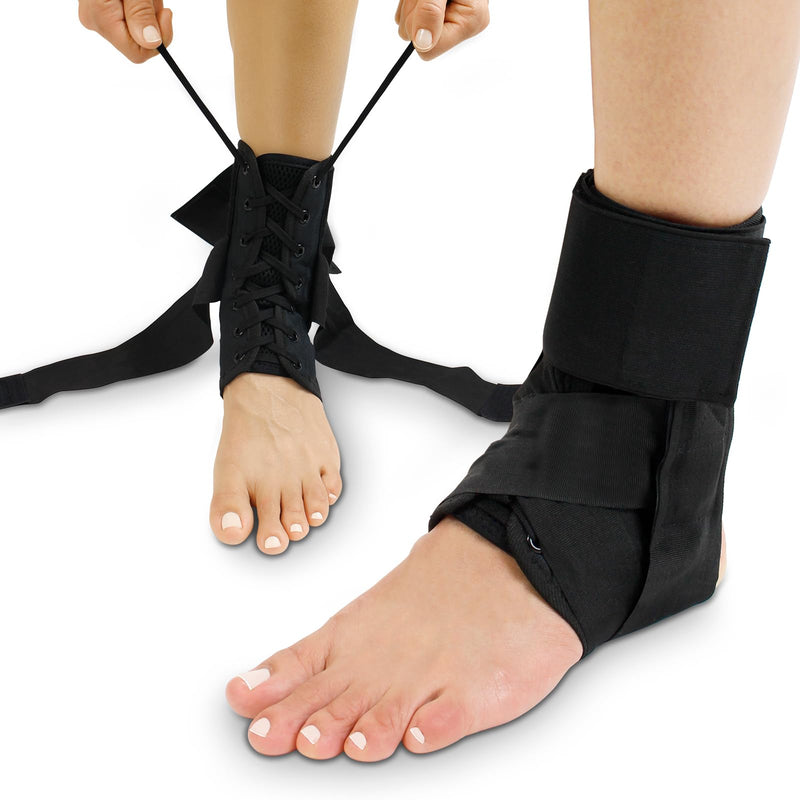 Vive Lace Up Ankle Brace - Men, Women Foot Support Stabilizer Compression Sleeve - Sprained Adjustable Leg Splint - Sprain Rolled Immobilizer Wrap Guard for Running, Volleyball, Basketball, Soccer (M) Medium (Pack of 1)