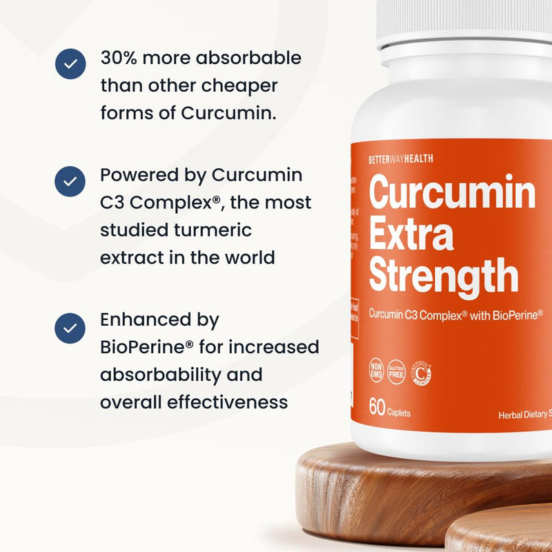[Australia] - Better Way Health‚Ñ¢ - Curcumin Extra Strength - Turmeric Curcumin C3¬Æ Complex + BioPerine¬Æ Black Pepper Extract - Promotes Joint & Immune Health - 1000mg/60 Caplets 