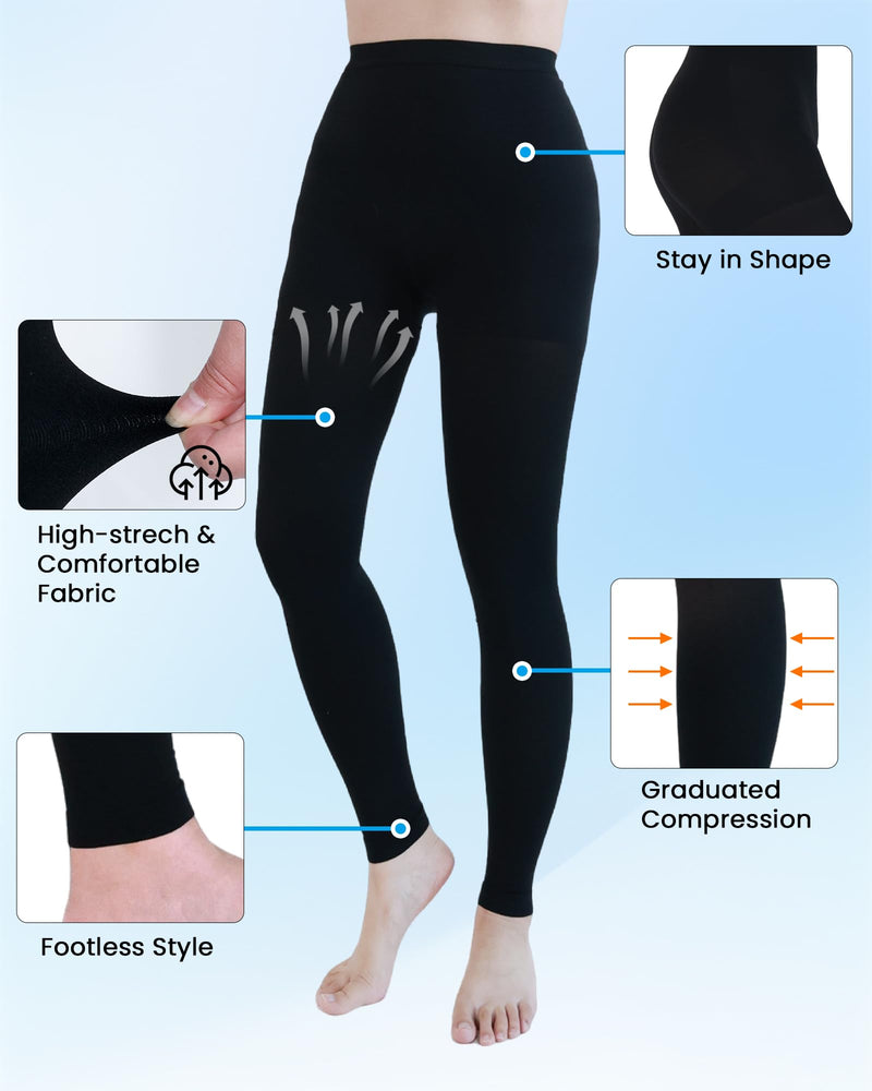 [Australia] - Compression Pantyhose for Women, 15-20 mmHg Medical Compression Leggings, Footless Compression Stockings for Women & Men, Compression Tights for Edema, Varicose Veins, Swelling, DVT X-Large Black 