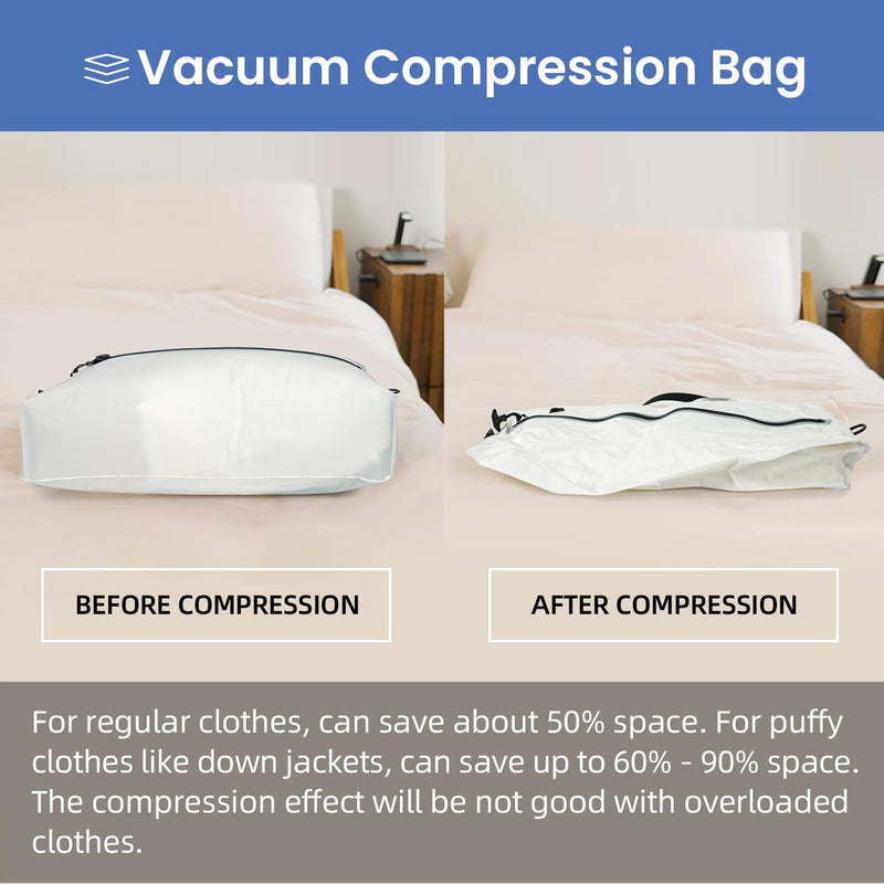 BAGAIL TPU Vacuum Bag for Travel, Reusable Compression Bag with IPX8 Waterproof Zipper, Save Space for Suitcase, Backpack and Carry on (Cream, Large, With Pump) Cream