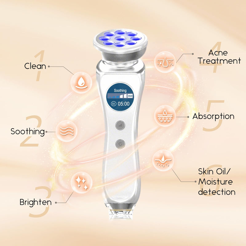 5-in-1 Beauty Massager for Face and Neck, Facial Massager for Skin Care, Red Light, Thermal, and Vibration Technologies, Improve, Firm,Tightening and Smooth Has Skin Detection Function