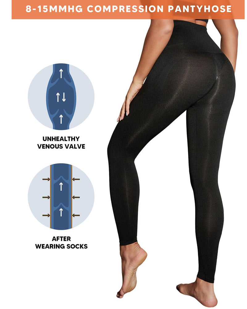 [Australia] - 8-15mmHg Medical Compression Pantyhose for Women Graduated Support Hose Leggings Tight for Varicose Veins Large-X-Large Black 