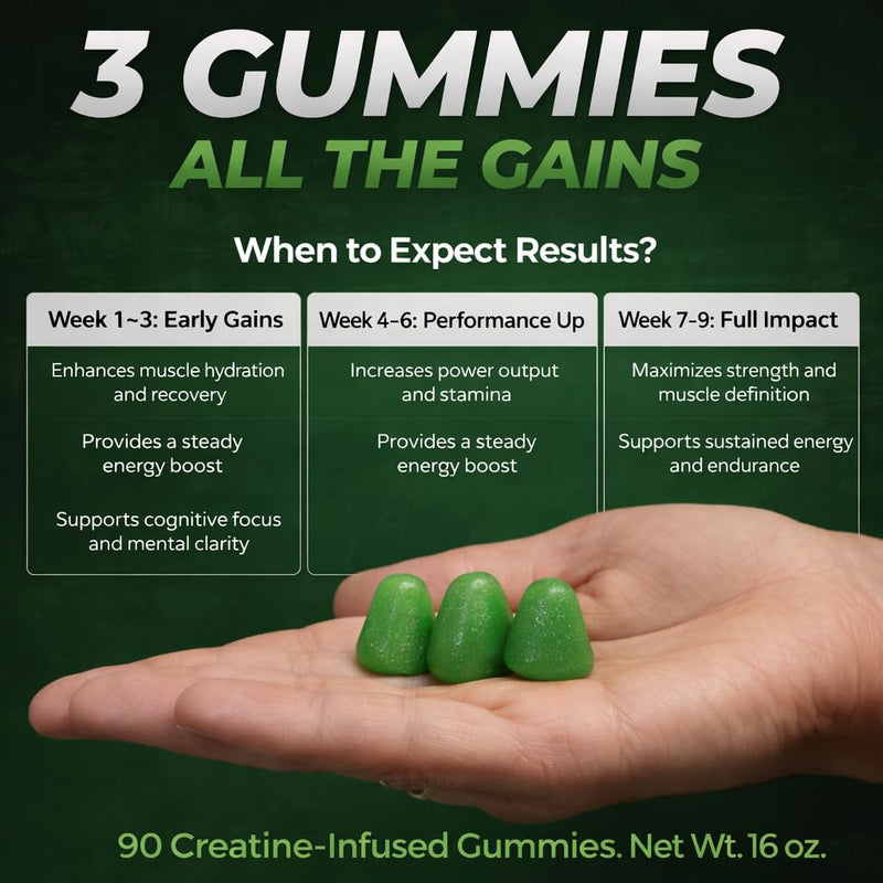 Bulk Bites 7000mg Creatine Gummies – High Strength Creatine Monohydrate Complex with BCAA & L-Carnitine | Sugar-Free Vegan Pre Workout Gummies, Muscle Growth, Energy & Recovery – 90 Gummies Green Apple