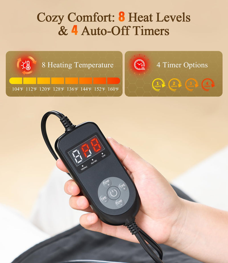 Extra-Hot Heating Pad for Back: Deep Relief Chronic Lower Back Pain | Far Infrared Hottest 160℉ 3s Fast Heat - Relaxation Muscle for Seniors Women Men - 12" x 50" 8 Temps & 4H Auto Off (Medium)