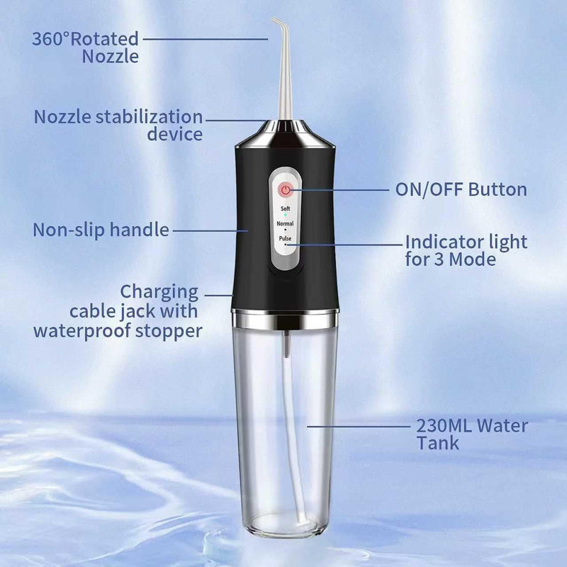 [Australia] - Water-Flosser-Cordless-Teeth-Cleaner Water Dental Flosser with 3 Modes 4 Jets Rechargeable IPX7 Waterproof for Travel Home Braces(Black) Black 