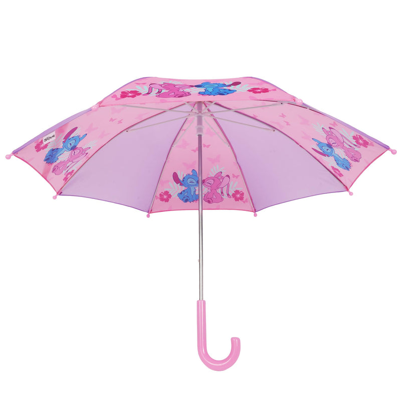 Concept One Lilo & Stitch Umbrella for Kids, Pink | and Purple, Girls with Curved Handle and Safety Tips, Cute Umbrellas for Rain