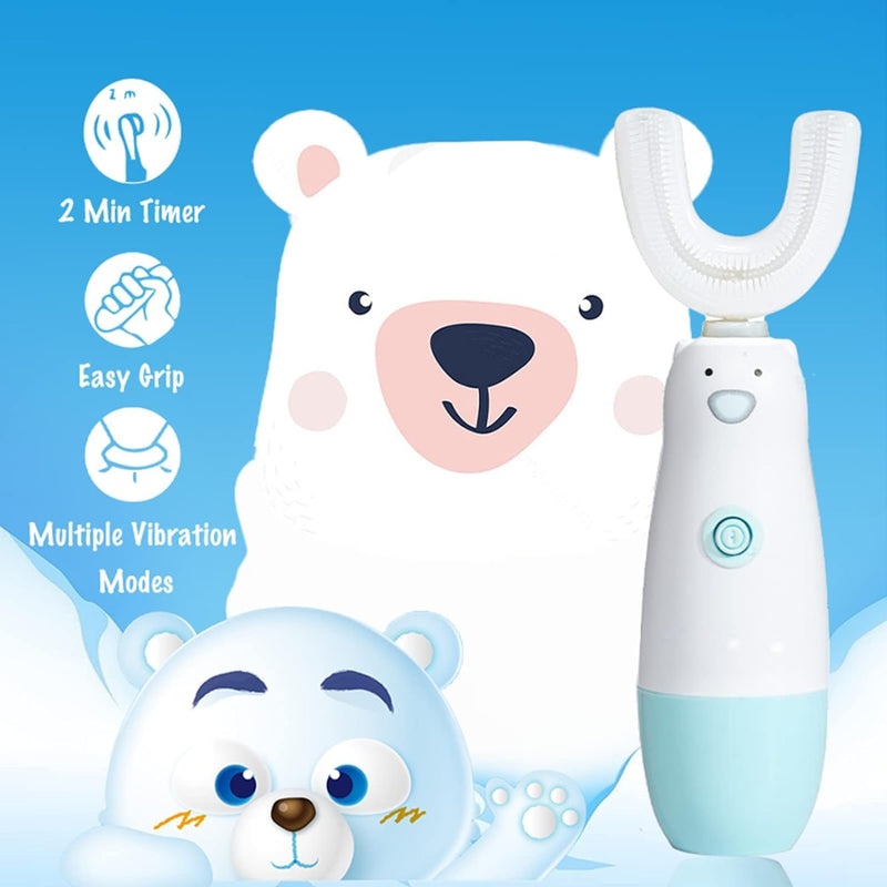 [Australia] - Kids Electric Toothbrush，6 Cleaning Models Toddler Toothbrush Waterproof Battery Powered 360 Automatic Sonic u Shaped Toothbrushes for 2-7 Years Old for Boys Girls（Blue） Age 2-7 Blue 