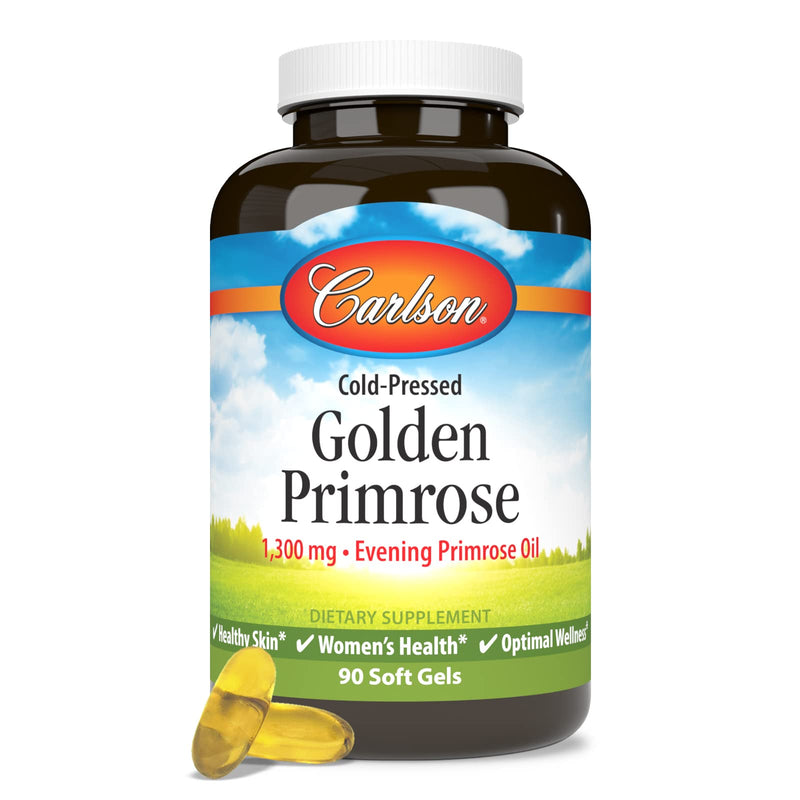 Carlson - Golden Primrose, 1300 mg Evening Primrose Oil, Cold-Pressed, Healthy Skin, Women's Health & Optimal Wellness, 90 Softgels 90 Count (Pack of 1)