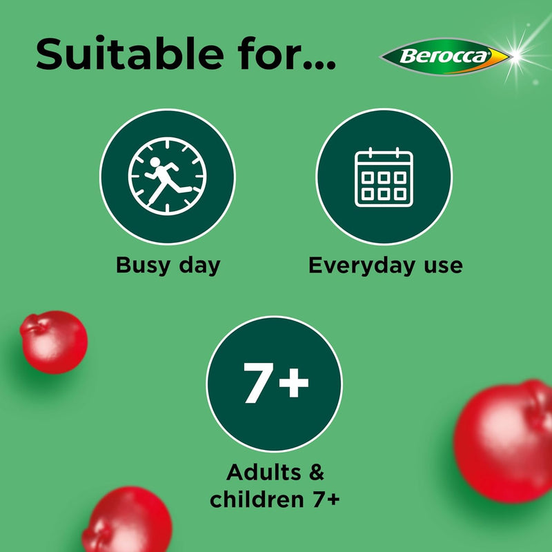 Berocca Multi-Action Multivitamin Gummies - Including Vitamin D, C, A, B-Complex (B1, B2, B3, B6, B7 & B12), E - Supplement for Women, Men and Kids - 60 Gummies x 3 Pack- Cherry Flavour 1 count (Pack of 180)