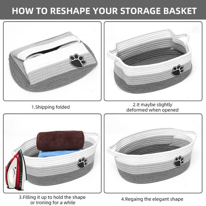 [Australia] - Small Woven Baskets for Organizing Rope Storage Basket with Handle Cute Cotton Basket for Nursery Gift Dog Toy Storage Bins for Toy Organizer Grey-white 