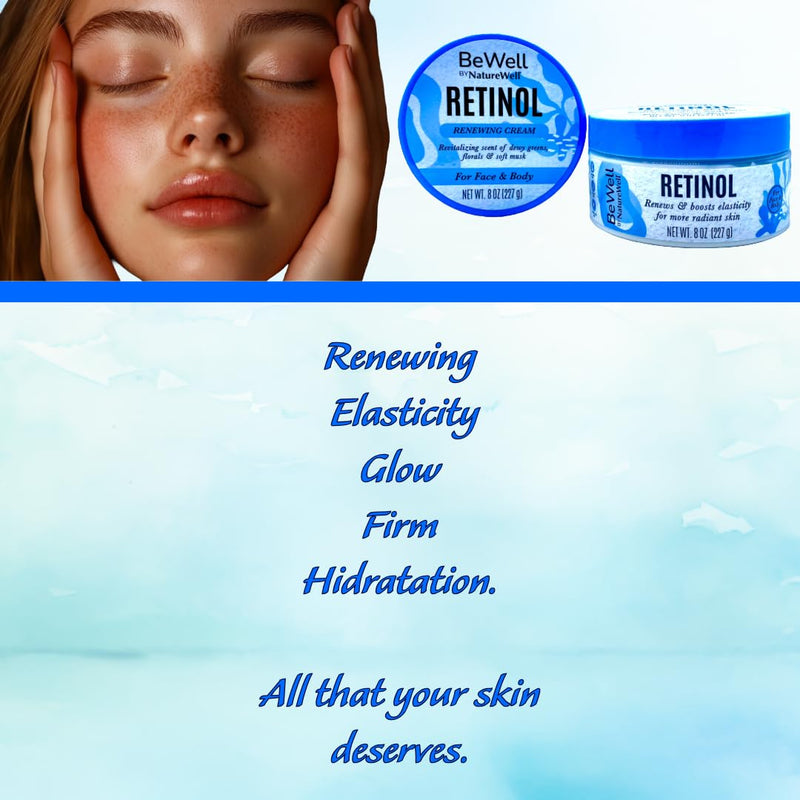 Retinol Renewing Cream for Face & Body 8oz – Advanced Anti-Aging Formula to Hydrate, Firm & Restore Skin Elasticity.