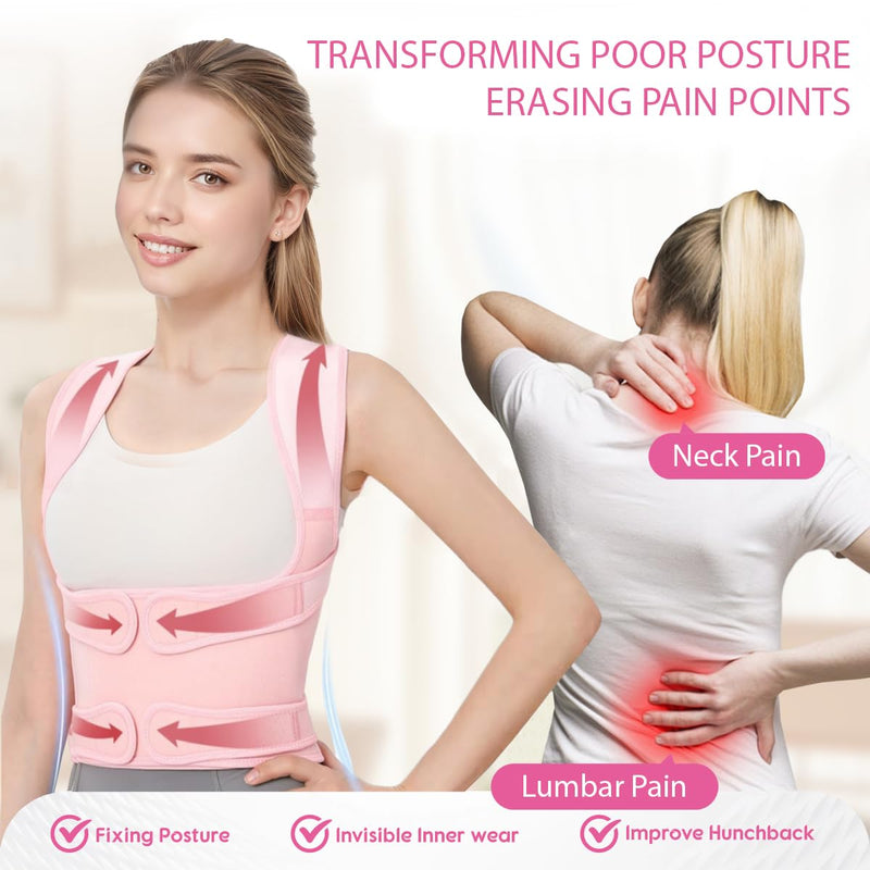 [Australia] - Posture Corrector for Women & Men – Adjustable Back Brace with Full Back Support, Shoulder Straightener for Spine Alignment, Scoliosis, Hunchback & Back Pain Relief (Pink,Medium) Pink Medium 