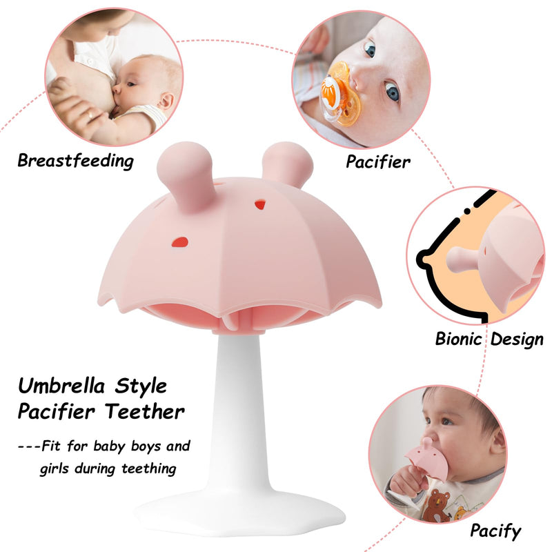 [Australia] - Umbrella Baby Teether with Suction Base, Keeping Baby Busy, Seposeve Teething Toys for Babies 0-6 Months, Silicone Teether Toys 6-12 Months 12-24 Months, Easy to Hold, BPA Free, Pink 