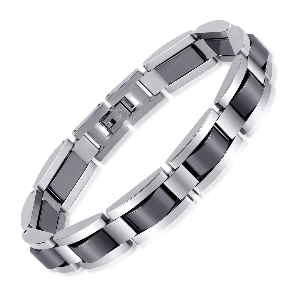 Feraco Mens Magnetic Bracelets, Classic Balck Titanium Stainless Steel Bracelet with Hematite Magnet Stones, Natural Health Jewelry Gifts, 8.66 inch Silver