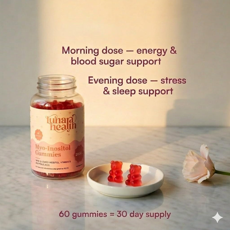 Myo-Inositol Vegan Gummies | PCOS, Hormone Balance Supplement, Fertility | 4000mg Myo-Inositol | 700mcg Folic Acid | 200mcg Chromium | Strawberry Flavour | 60 Gummies
