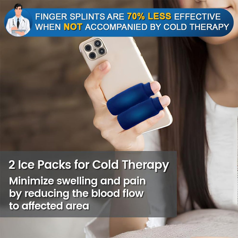 [Australia] - Simplation Trigger Finger Splint and Ice Pack (2+2 Set) for Pain Relief, Knuckle Immobilization, Straightening Arthritis, Injured Mallet Finger, Fits Index, Middle, Thumb, Ring Finger 