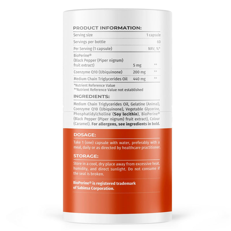 Reakiro Forte Coenzyme Q10 200mg of CoQ10 per Capsule, 60pcs I High Strength Naturally Fermented Co Enzyme Q10 Supplement with BioPerine I Expertly Crafted for Optimal Energy and Vitality 60 count (Pack of 1)