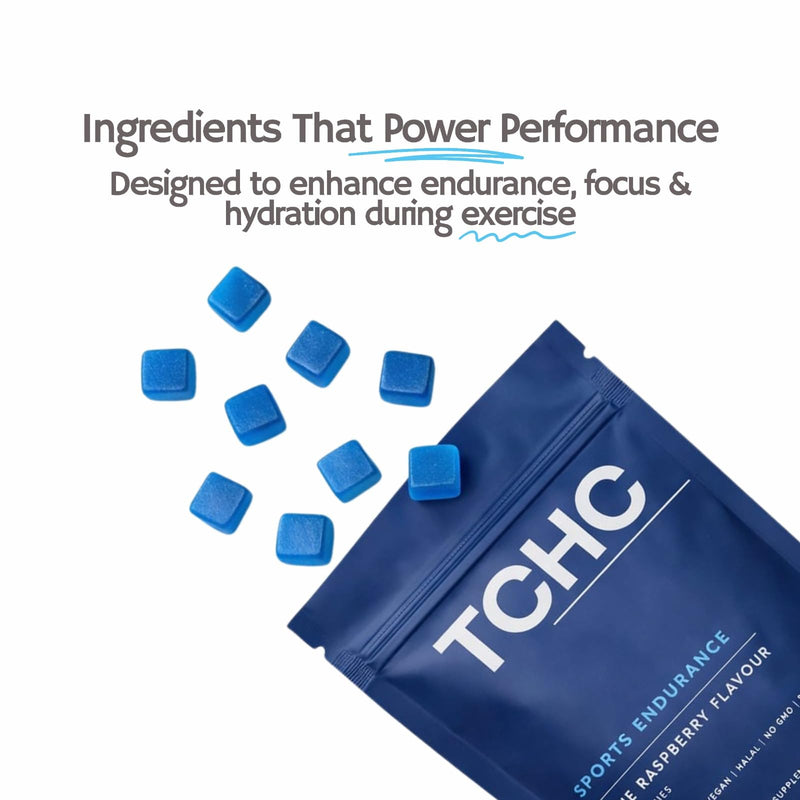TCHC - Sports Endurance Gummy, Natural Pre-Workout - Fast Working. Added Lions Mane, Black Maca Root, VIT B12, VIT B3 & Guarana Extract. High Intensity. Boost Cognitive Function and Improve Memory.