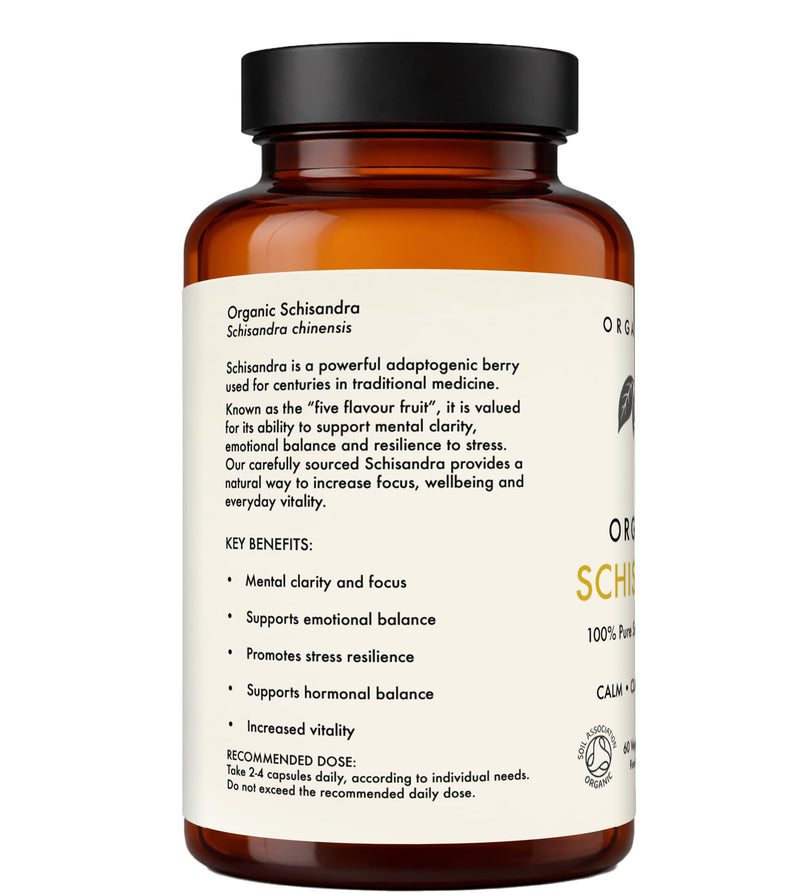 Organic Schisandra Capsules | 500mg Organic Schisandra chinensis Berry | Adaptogenic Botanical for Balance & Clarity | 100% Pure Berry | Vegan Capsules | Soil Association Certified Organic