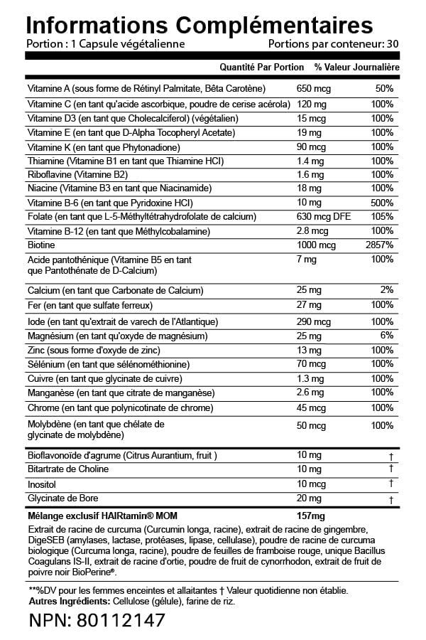 [Australia] - HAIRtamin MOM Vegan Prenatal & Postnatal Multivitamin Supplement & Hair Vitamin Pregnancy, Postpartum, Breastfeeding Probiotic One-a-Day Hair Vitamins with Biotin, Zinc, Iron (30 Counts) 30 Count (Pack of 1) 
