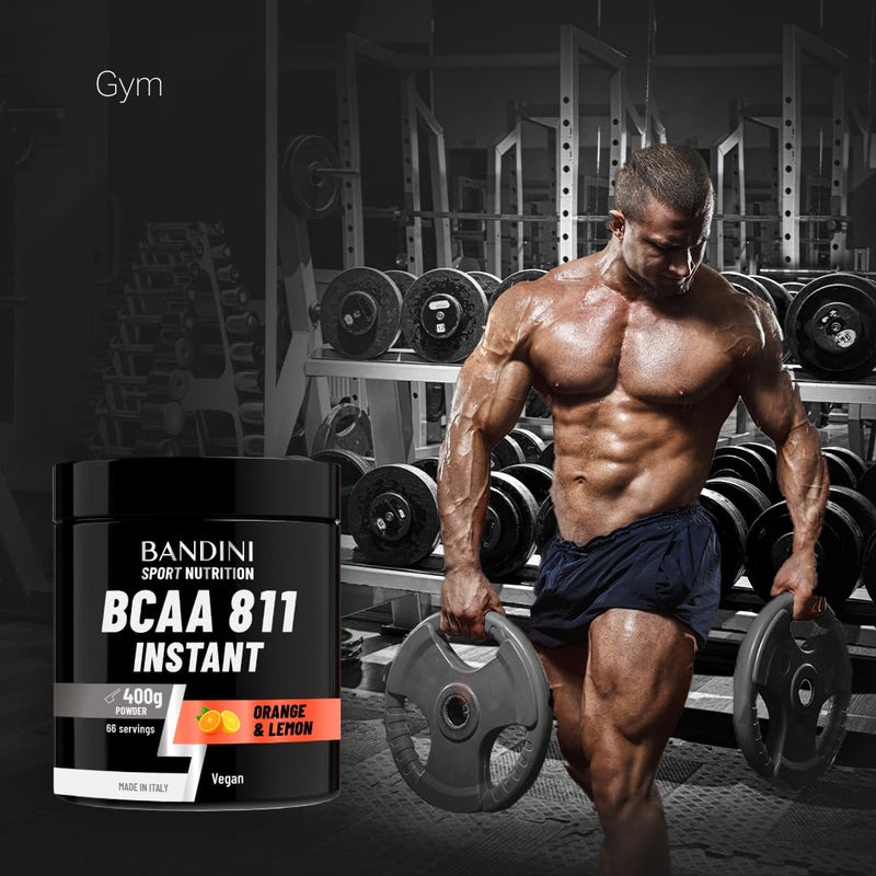 Bandini® BCAA 8 1 1 Powder 400gr 100% Vegan | BRANCHED Amino ACIDS in Flavoured Powder with 8:1:1 Ratio - BCAAs 8.1.1 Aminoacids for Gym and Sports Pre Intra & Post Workout | Orange and Lemon Flavour 400g (pack of 1)
