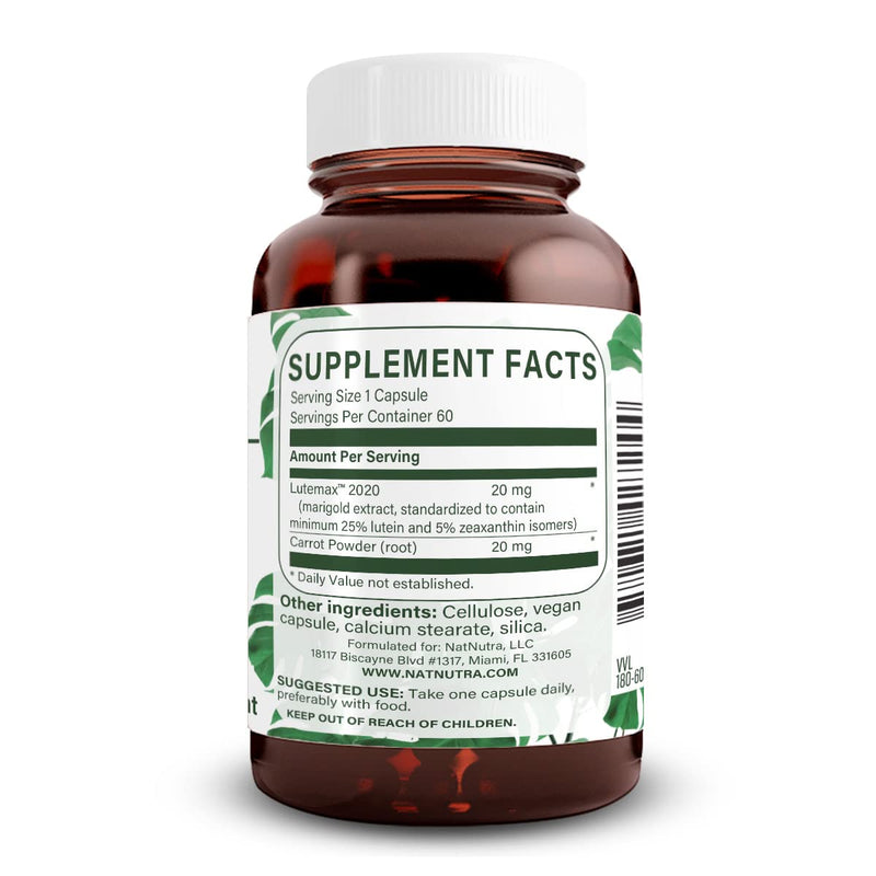Natural Nutra Lutein & Zeaxanthin Supplement 20mg, 60 Capsules | Maintains Vision, Protects Cells in Eyes, Enhances Level of Zeaxanthin & Isomers, Supports Eye Health, Gluten-Free, Soy-Free 60 Count (Pack of 1)