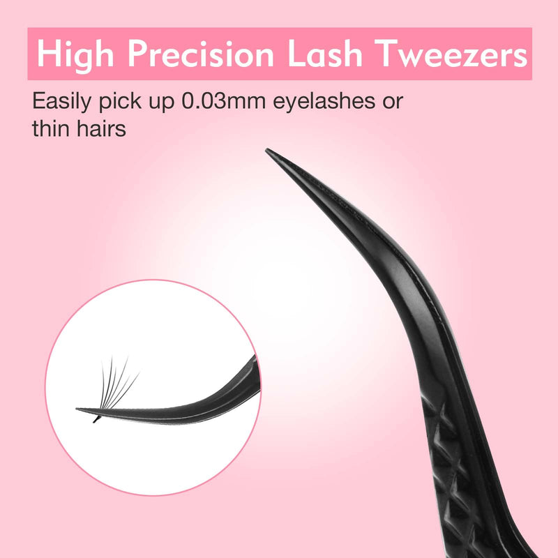 VEYES INC Lash Tweezers for Eyelash Extensions,Fiber Tip Tweezers Kit for Individual Classic and Volume Lash,3PCS Stainless Steel Lash Tweezers-Black Noir KIT