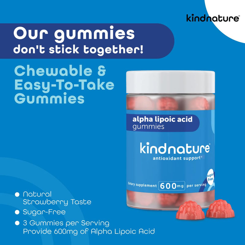 [Australia] - kindnature Alpha Lipoic Acid Gummies - Vegan, Sugar-Free, Low Calorie 600 mg ALA Supplement - Pure ALA Alpha Lipoic Acid 600mg for Antioxidant Support 