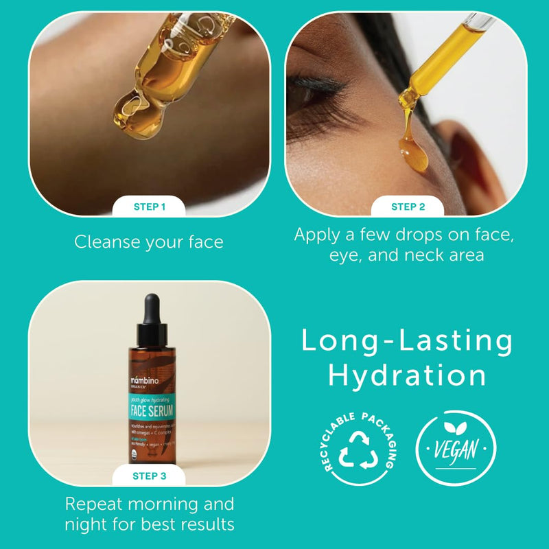 Mambino Organics Youth Glow Hydrating Serum, Vitamin C Face Serum with Marula, Rosehip Oil, Revitalizing Skin, Fades Dark Spots, Smooths Texture, Organic, Vegan, Skin Care, 1 fl oz, 3-Pack All Skin Types 1 Fl Oz (Pack of 3)